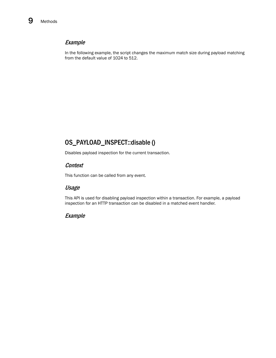 Os_payload_inspect::disable (), Example, Context | Usage | Brocade Virtual ADX OpenScript API Guide (Supporting ADX v03.1.00) User Manual | Page 128 / 132