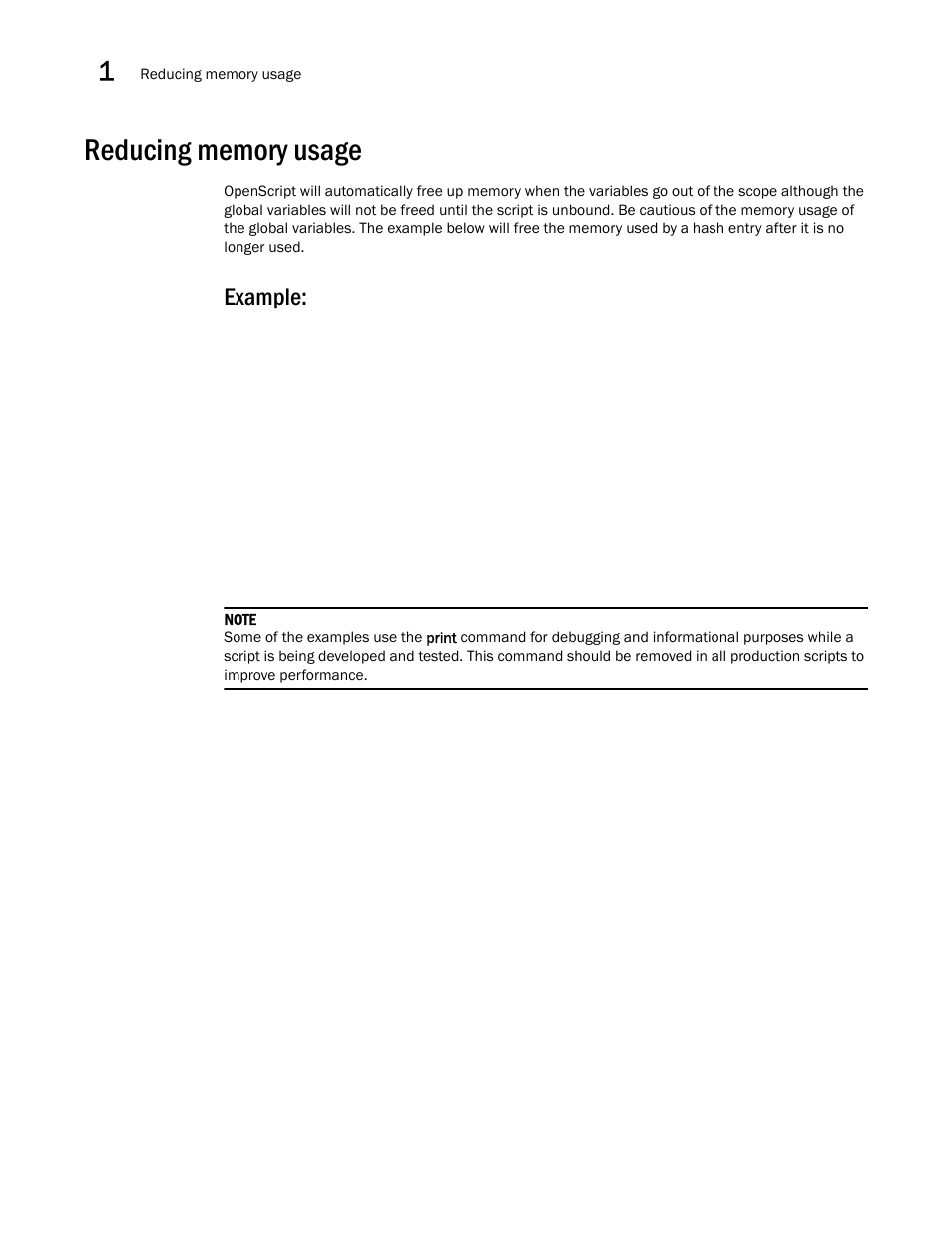 Reducing memory usage, Example | Brocade Virtual ADX OpenScript API Guide (Supporting ADX v03.1.00) User Manual | Page 16 / 132