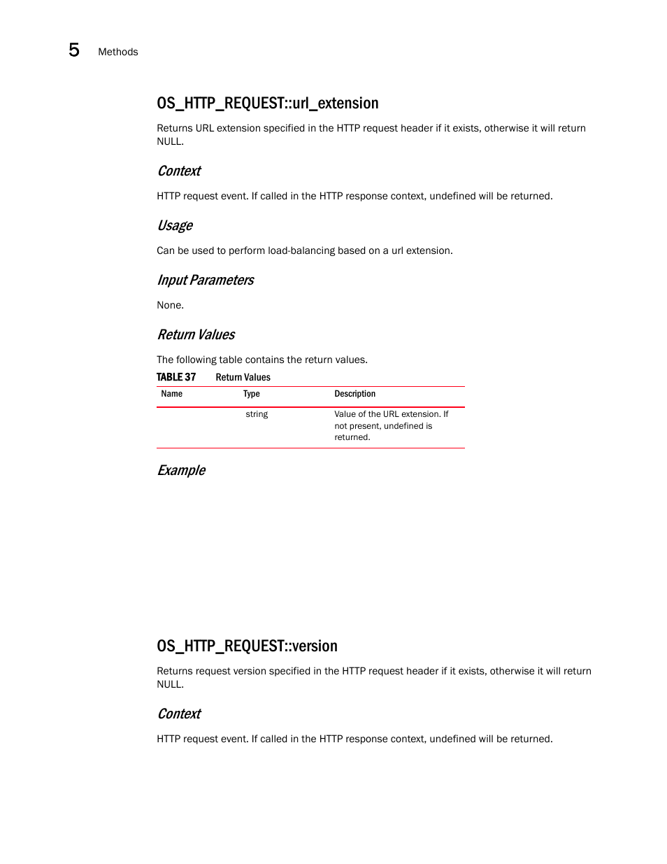 Os_http_request::url_extension, Os_http_request::version, Context | Usage, Input parameters, Return values, Example | Brocade Virtual ADX OpenScript API Guide (Supporting ADX v03.1.00) User Manual | Page 56 / 132