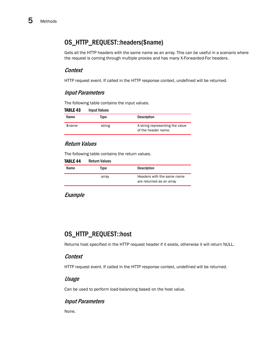 Os_http_request::headers($name), Os_http_request::host, Context | Input parameters, Return values, Example, Usage | Brocade Virtual ADX OpenScript API Guide (Supporting ADX v03.1.00) User Manual | Page 60 / 132