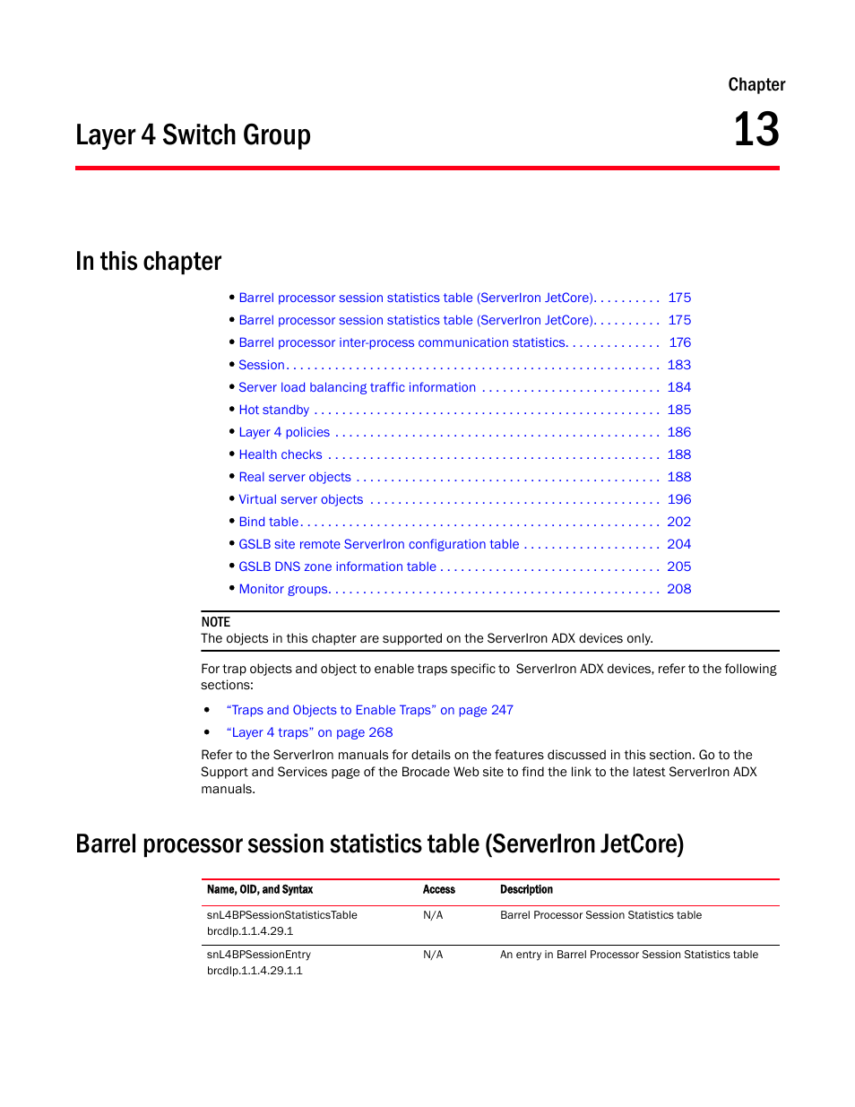 Layer 4 switch group, Chapter 13, Chapter | Brocade Virtual ADX MIB Reference (Supporting ADX v03.1.00) User Manual | Page 187 / 288