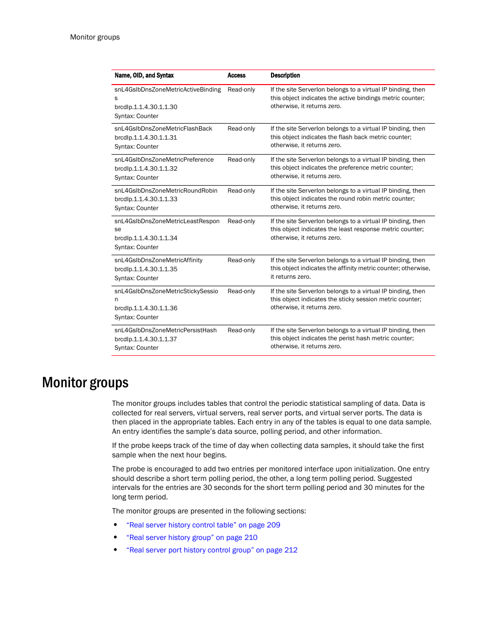 Monitor groups, Those | Brocade Virtual ADX MIB Reference (Supporting ADX v03.1.00) User Manual | Page 220 / 288