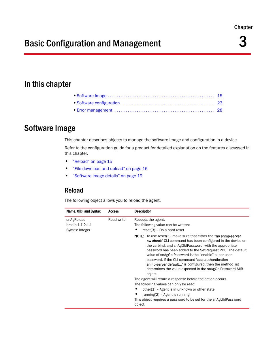 Basic configuration and management, Software image, Reload | Chapter 3 | Brocade Virtual ADX MIB Reference (Supporting ADX v03.1.00) User Manual | Page 27 / 288