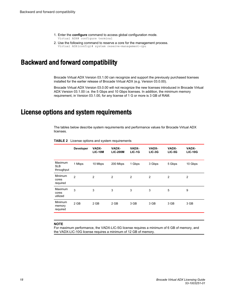 Backward and forward compatibility, License options and system requirements | Brocade Virtual ADX Licensing Guide (Supporting ADX v03.1.00) User Manual | Page 18 / 20