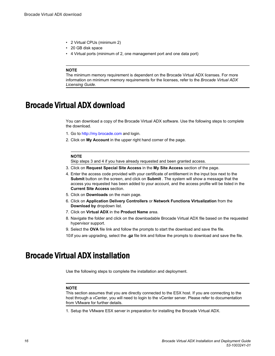 Brocade virtual adx download, Brocade virtual adx installation | Brocade Virtual ADX Installation and Deployment Guide (Supporting ADX v03.1.00) User Manual | Page 16 / 78