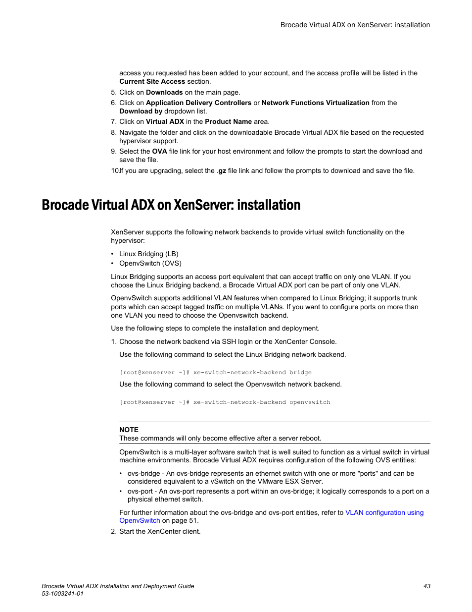 Brocade virtual adx on xenserver: installation | Brocade Virtual ADX Installation and Deployment Guide (Supporting ADX v03.1.00) User Manual | Page 43 / 78
