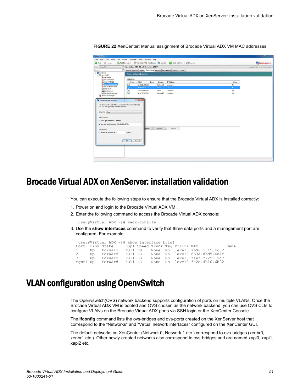 Vlan configuration using openvswitch, Vlan configuration using, Openvswitch | Vlan support described in, Vlan, Configuration using openvswitch | Brocade Virtual ADX Installation and Deployment Guide (Supporting ADX v03.1.00) User Manual | Page 51 / 78