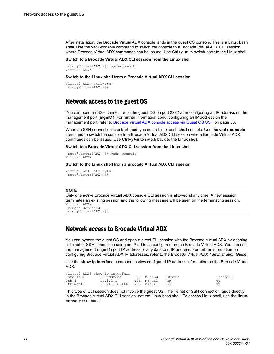 Network access to the guest os, Network access to brocade virtual adx | Brocade Virtual ADX Installation and Deployment Guide (Supporting ADX v03.1.00) User Manual | Page 60 / 78