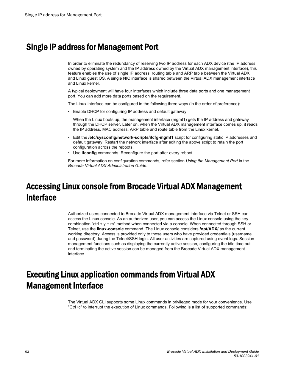 Single ip address for management port, Interface | Brocade Virtual ADX Installation and Deployment Guide (Supporting ADX v03.1.00) User Manual | Page 62 / 78