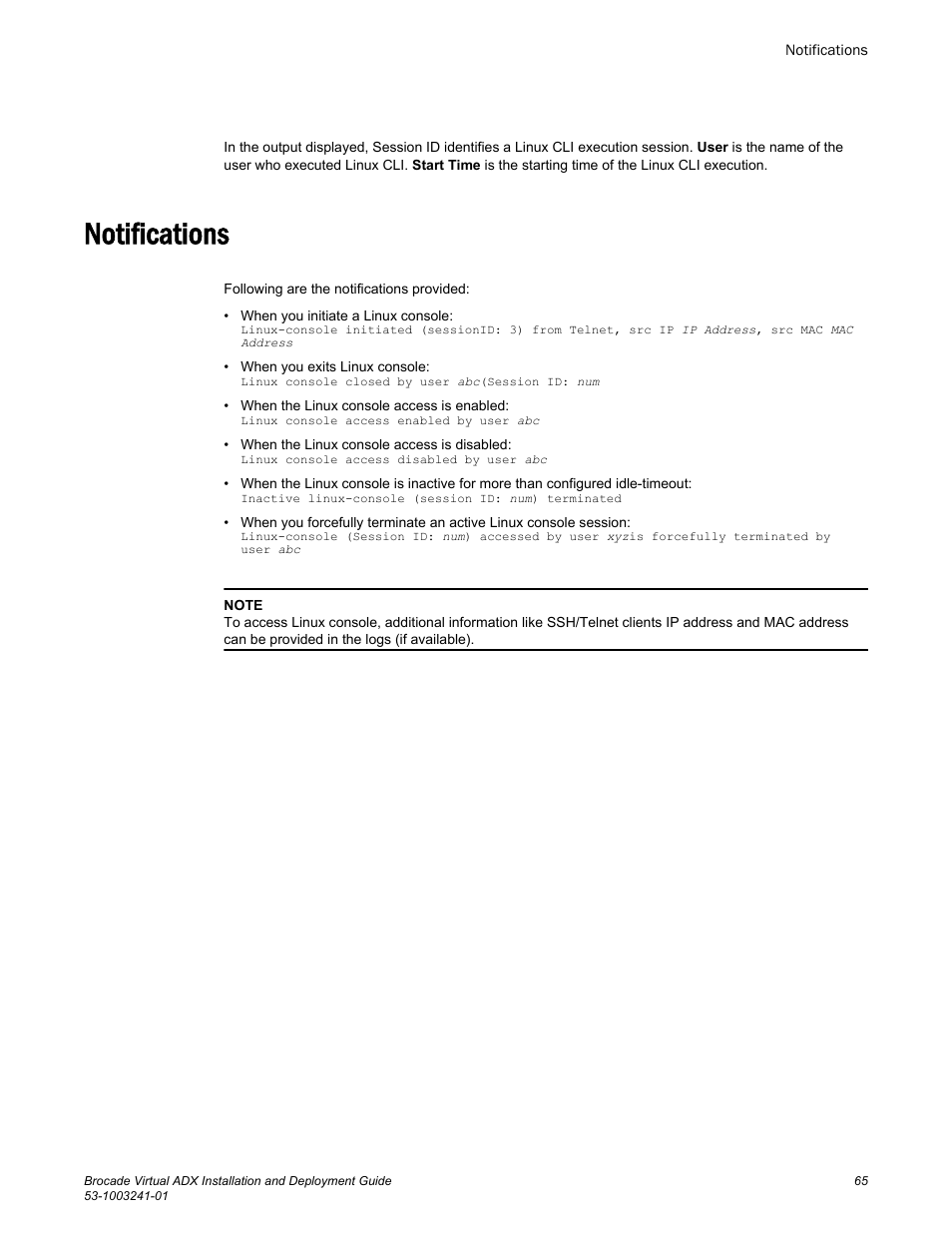 Notifications | Brocade Virtual ADX Installation and Deployment Guide (Supporting ADX v03.1.00) User Manual | Page 65 / 78