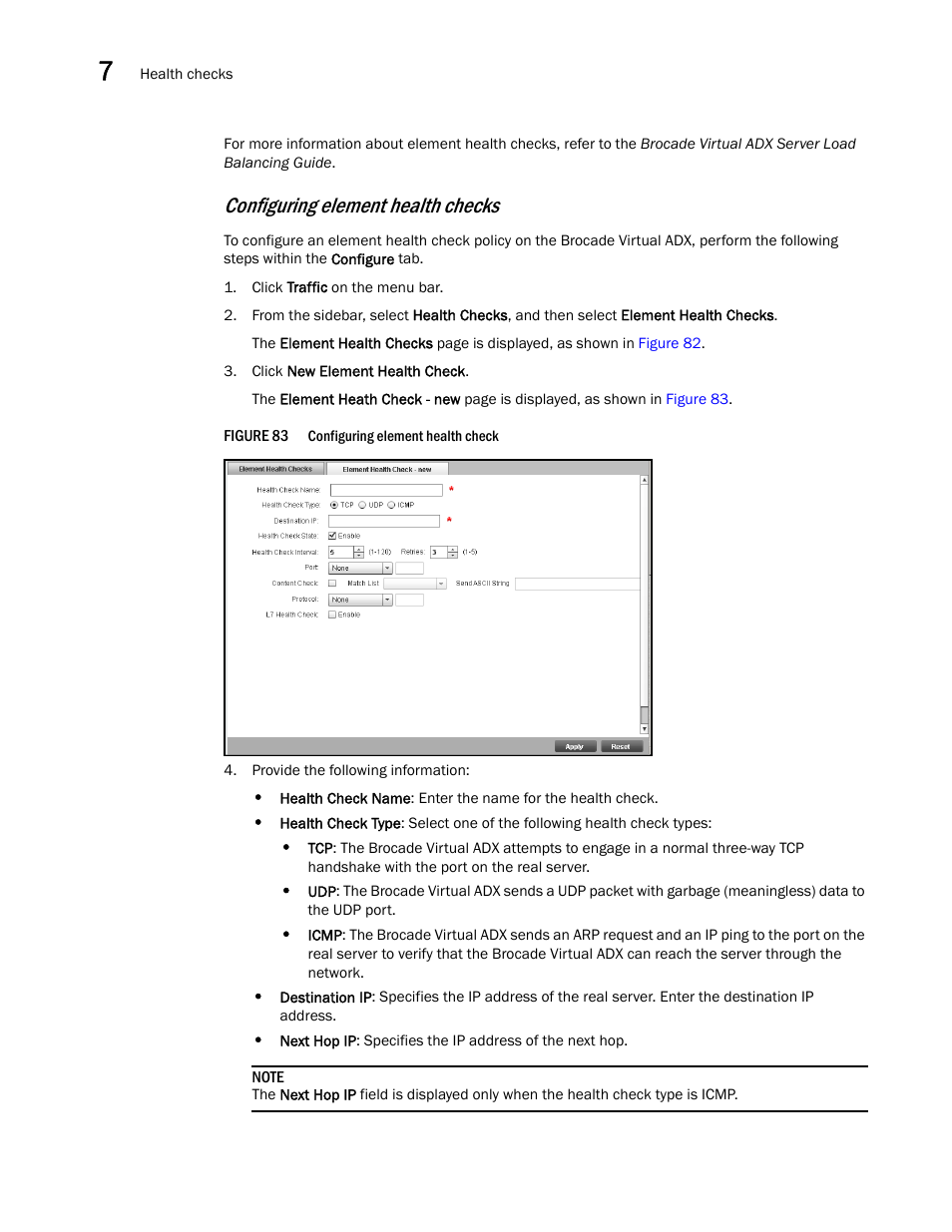 Configuring element health checks | Brocade Virtual ADX Graphical User Interface Guide (Supporting ADX v03.1.00) User Manual | Page 112 / 330