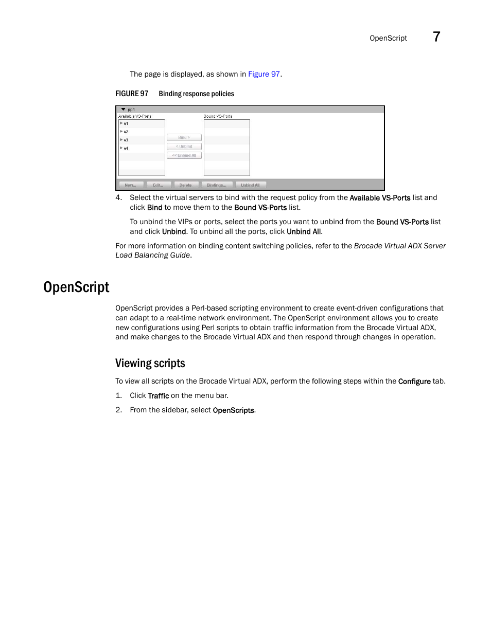 Openscript, Viewing scripts | Brocade Virtual ADX Graphical User Interface Guide (Supporting ADX v03.1.00) User Manual | Page 137 / 330