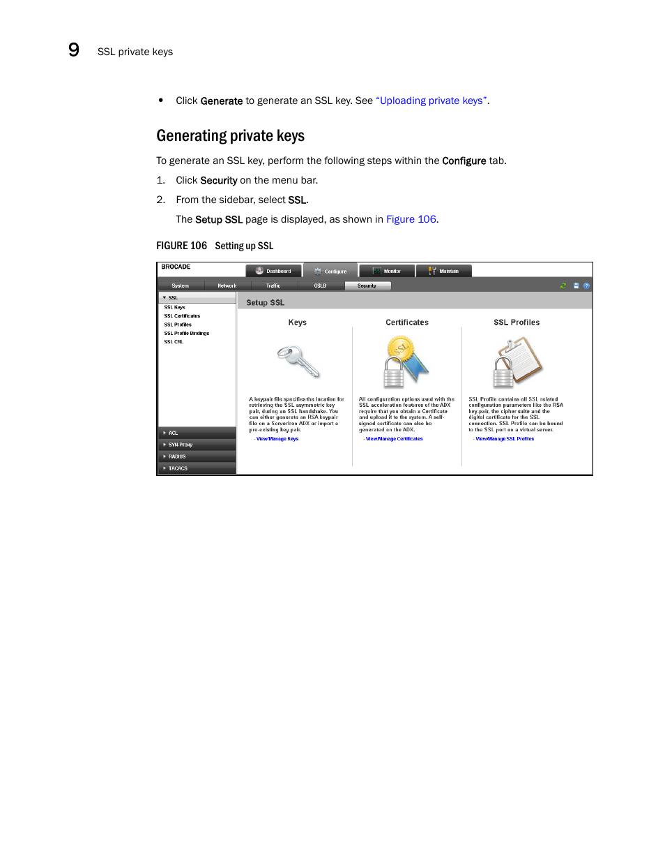 Generating private keys | Brocade Virtual ADX Graphical User Interface Guide (Supporting ADX v03.1.00) User Manual | Page 148 / 330
