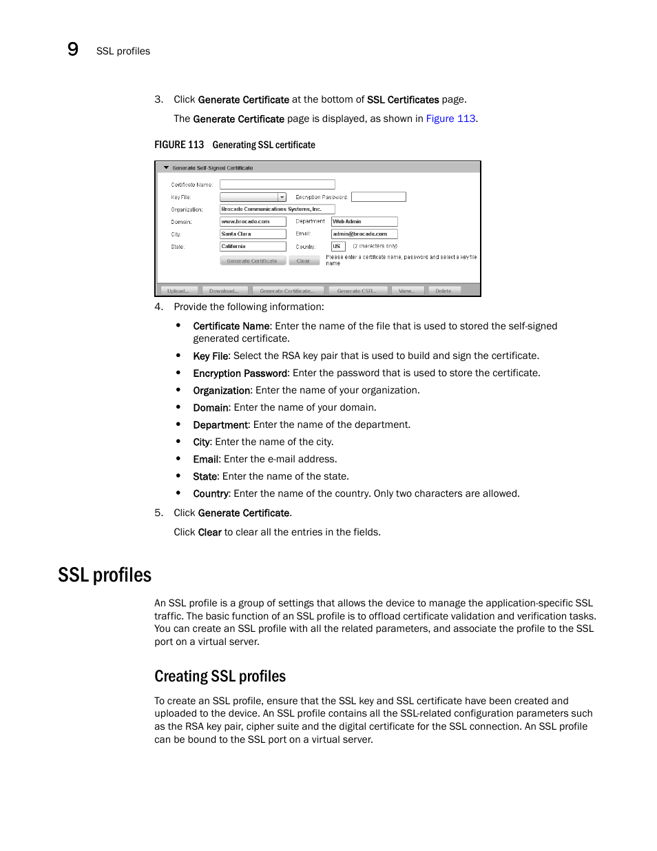 Ssl profiles, Creating ssl profiles | Brocade Virtual ADX Graphical User Interface Guide (Supporting ADX v03.1.00) User Manual | Page 154 / 330