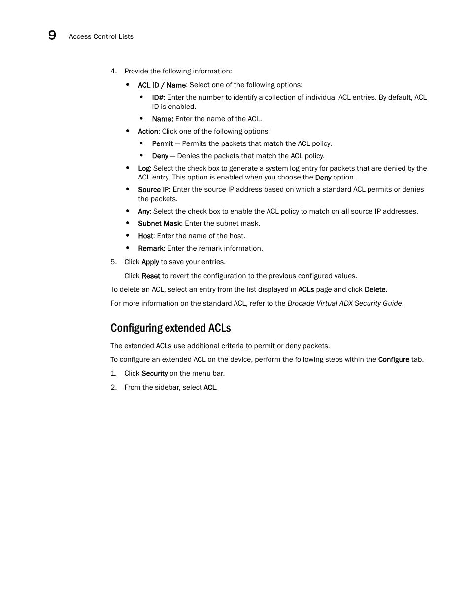 Configuring extended acls | Brocade Virtual ADX Graphical User Interface Guide (Supporting ADX v03.1.00) User Manual | Page 164 / 330