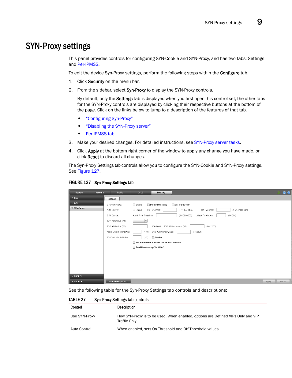 Syn-proxy settings | Brocade Virtual ADX Graphical User Interface Guide (Supporting ADX v03.1.00) User Manual | Page 171 / 330