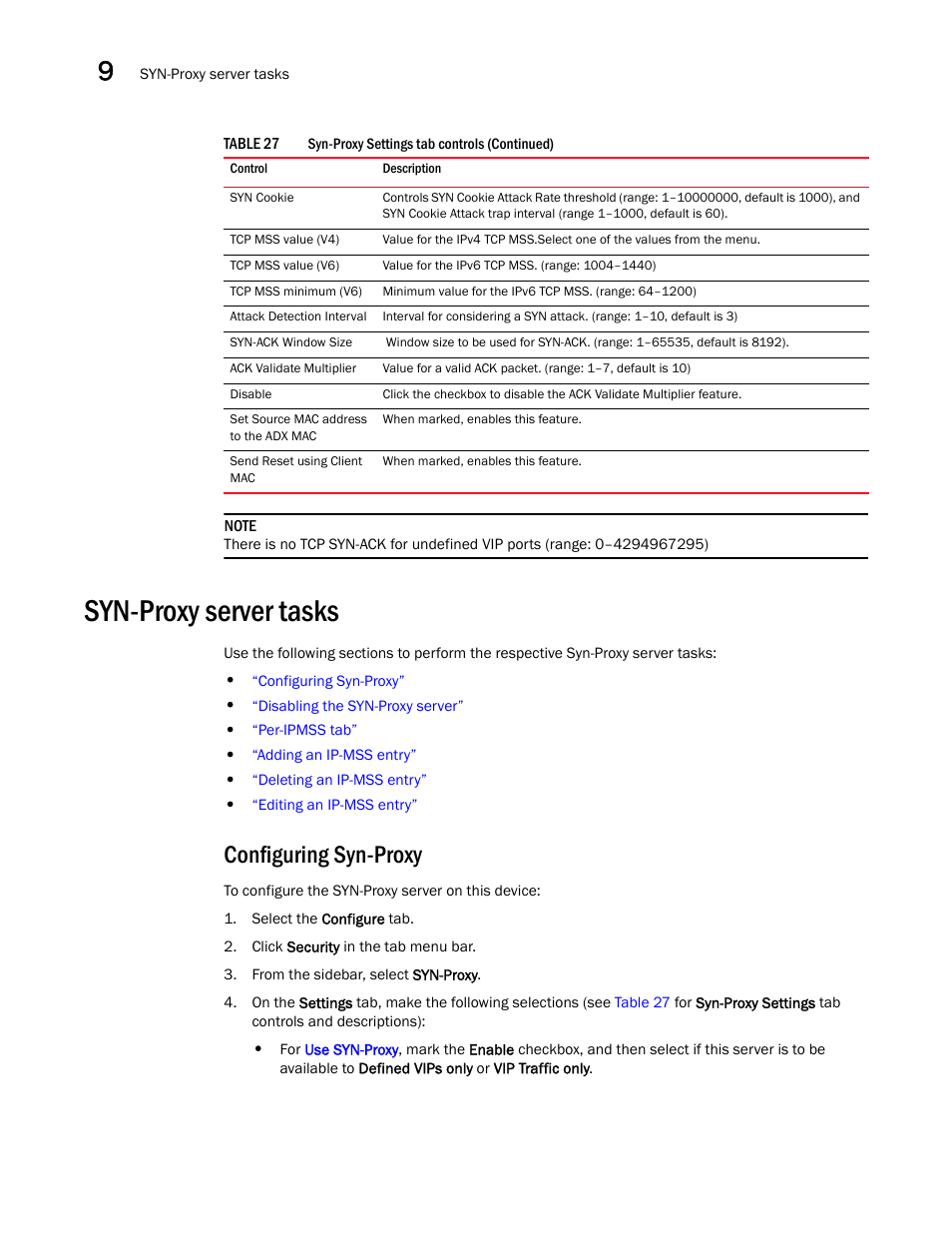 Syn-proxy server tasks, Configuring syn-proxy | Brocade Virtual ADX Graphical User Interface Guide (Supporting ADX v03.1.00) User Manual | Page 172 / 330