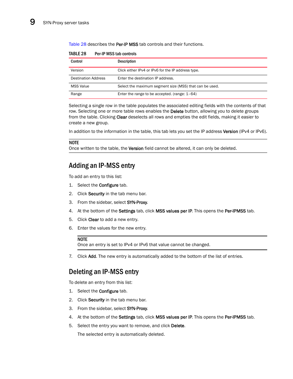 Adding an ip-mss entry, Deleting an ip-mss entry | Brocade Virtual ADX Graphical User Interface Guide (Supporting ADX v03.1.00) User Manual | Page 174 / 330