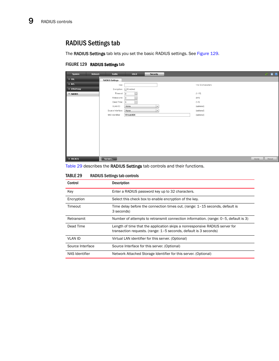 Radius settings tab | Brocade Virtual ADX Graphical User Interface Guide (Supporting ADX v03.1.00) User Manual | Page 176 / 330