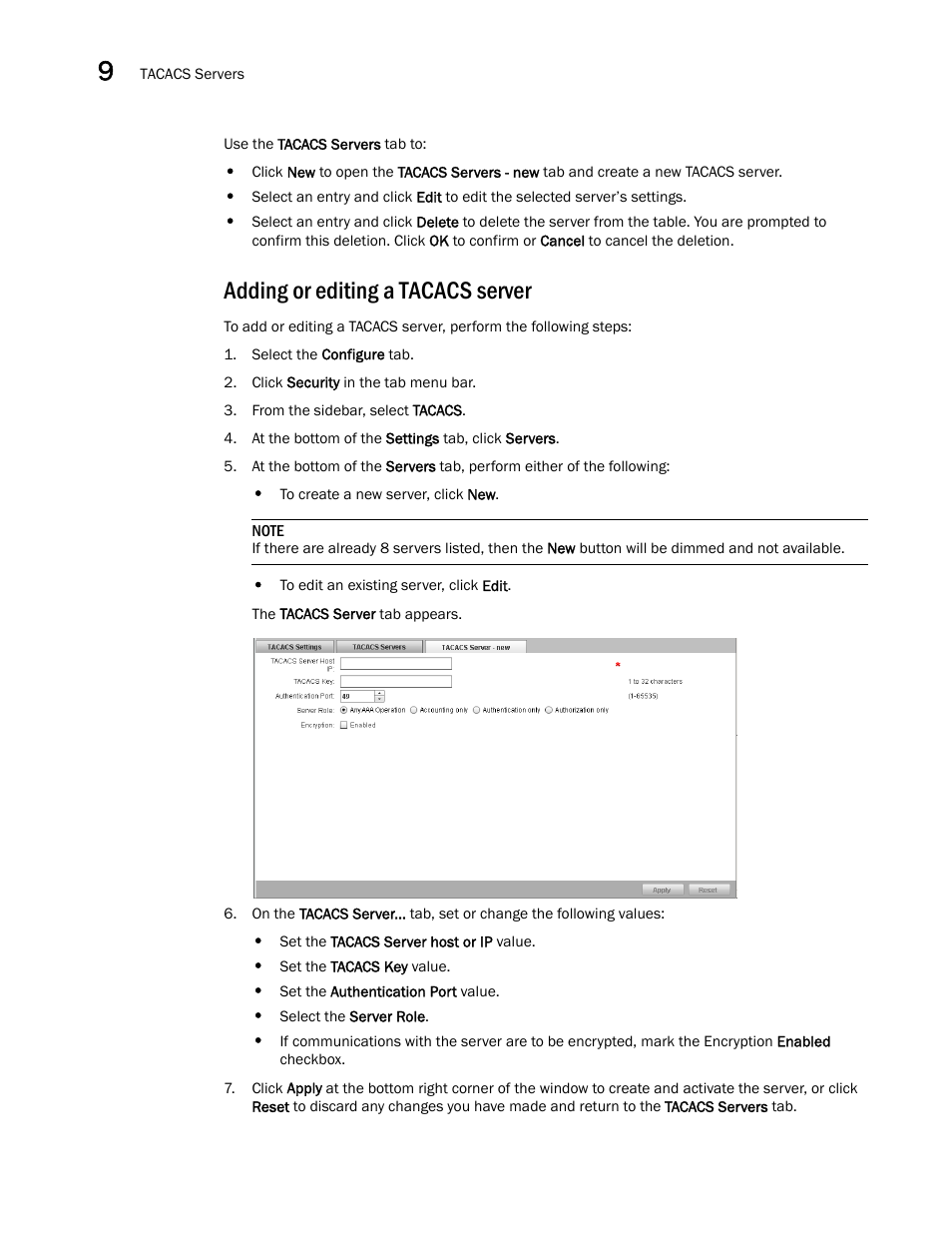 Adding or editing a tacacs server | Brocade Virtual ADX Graphical User Interface Guide (Supporting ADX v03.1.00) User Manual | Page 182 / 330