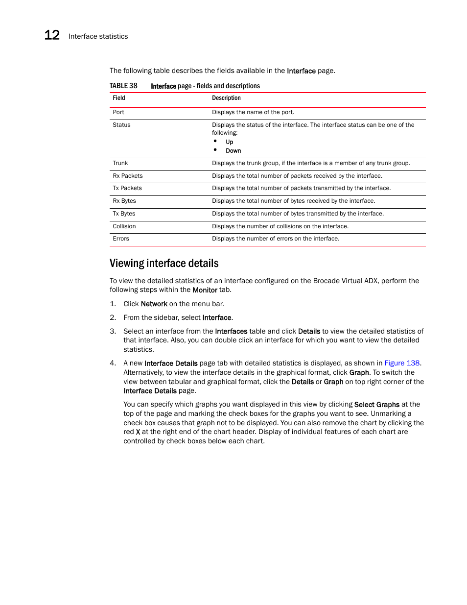 Viewing interface details | Brocade Virtual ADX Graphical User Interface Guide (Supporting ADX v03.1.00) User Manual | Page 190 / 330