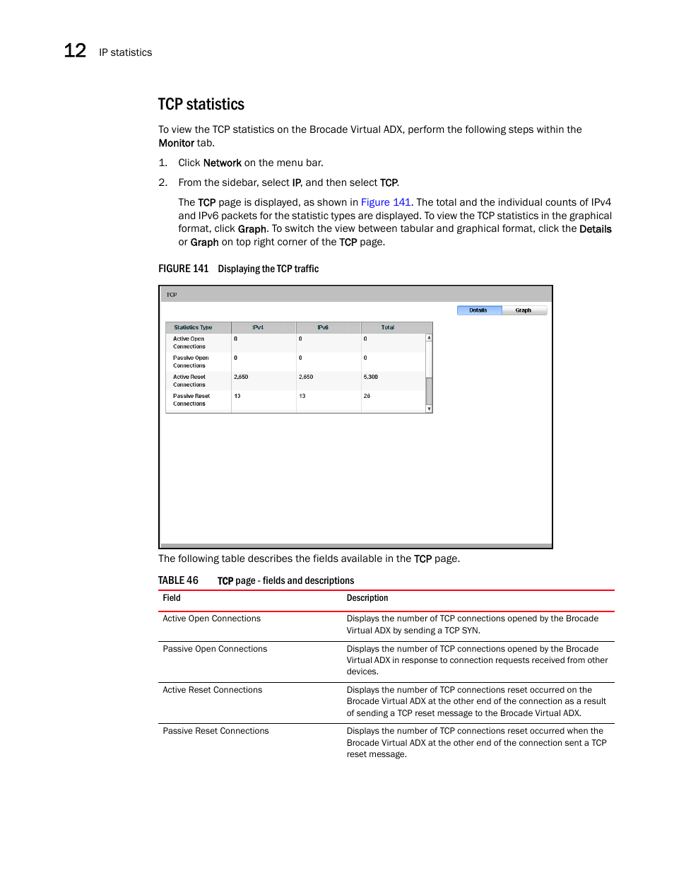 Tcp statistics | Brocade Virtual ADX Graphical User Interface Guide (Supporting ADX v03.1.00) User Manual | Page 200 / 330