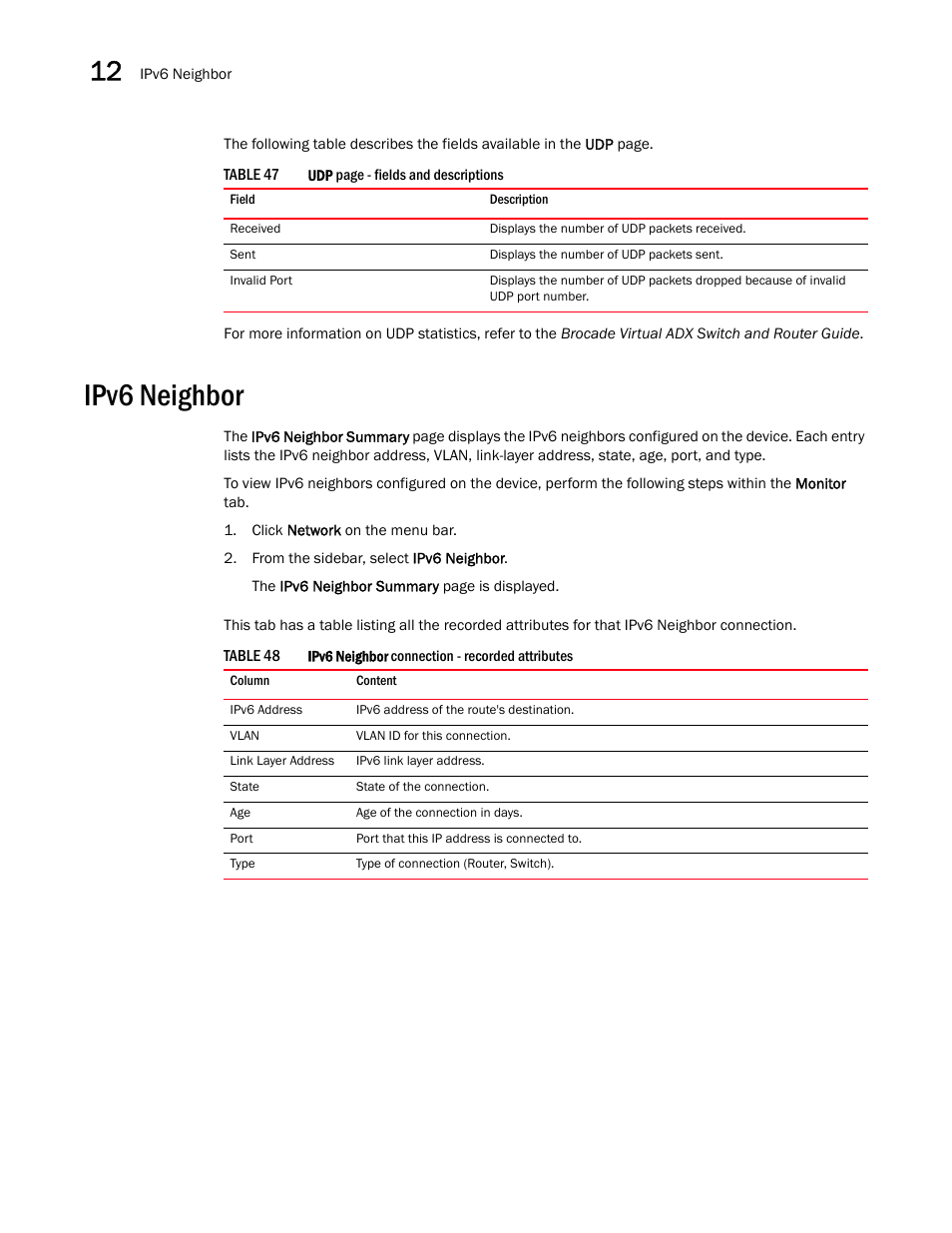 Ipv6 neighbor | Brocade Virtual ADX Graphical User Interface Guide (Supporting ADX v03.1.00) User Manual | Page 202 / 330