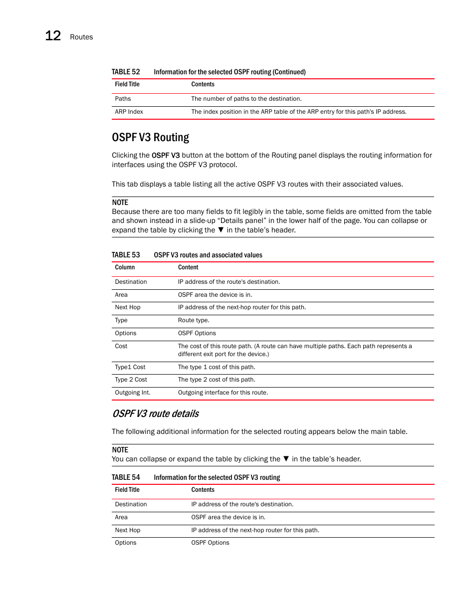 Ospf v3 routing, Ospf v3, Ospf v3 route details | Brocade Virtual ADX Graphical User Interface Guide (Supporting ADX v03.1.00) User Manual | Page 206 / 330