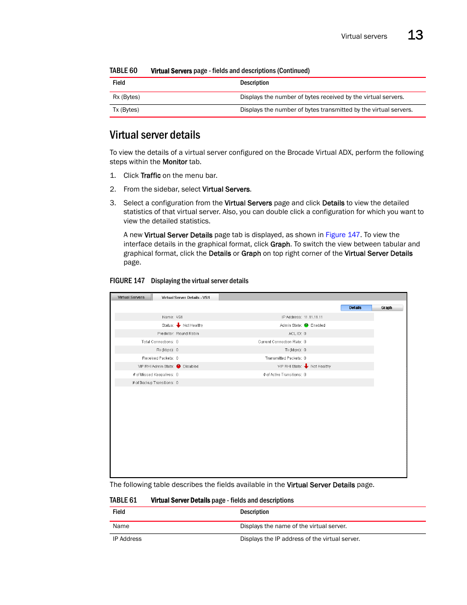 Virtual server details | Brocade Virtual ADX Graphical User Interface Guide (Supporting ADX v03.1.00) User Manual | Page 217 / 330