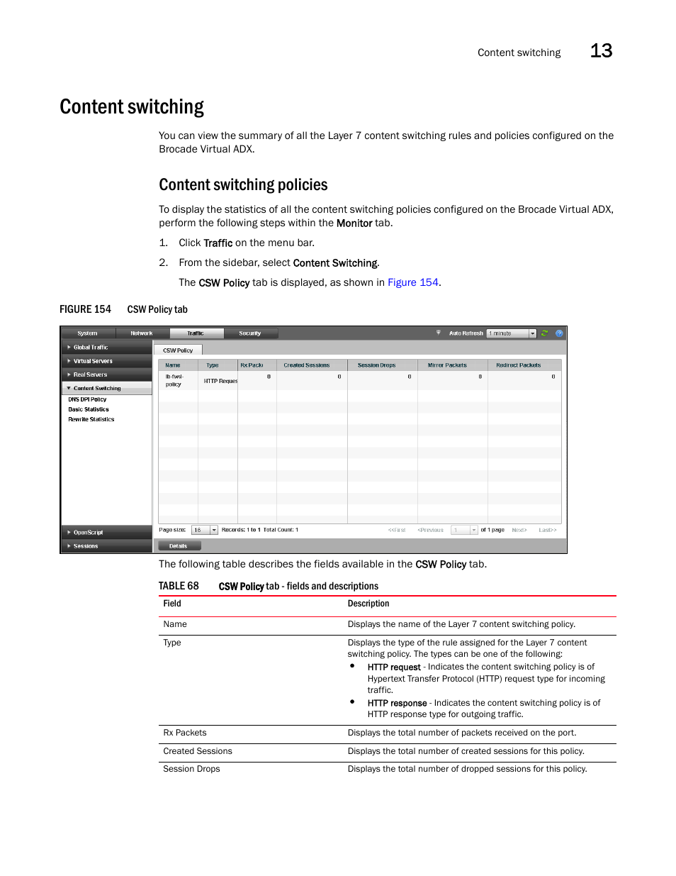 Content switching, Content switching policies | Brocade Virtual ADX Graphical User Interface Guide (Supporting ADX v03.1.00) User Manual | Page 229 / 330