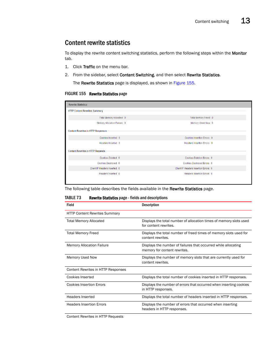 Content rewrite statistics | Brocade Virtual ADX Graphical User Interface Guide (Supporting ADX v03.1.00) User Manual | Page 233 / 330