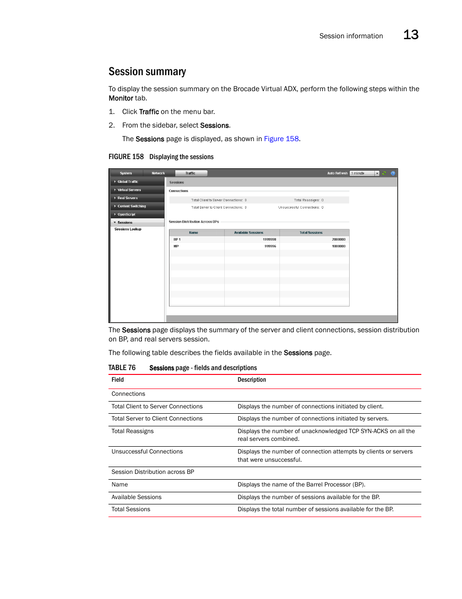 Session summary | Brocade Virtual ADX Graphical User Interface Guide (Supporting ADX v03.1.00) User Manual | Page 237 / 330