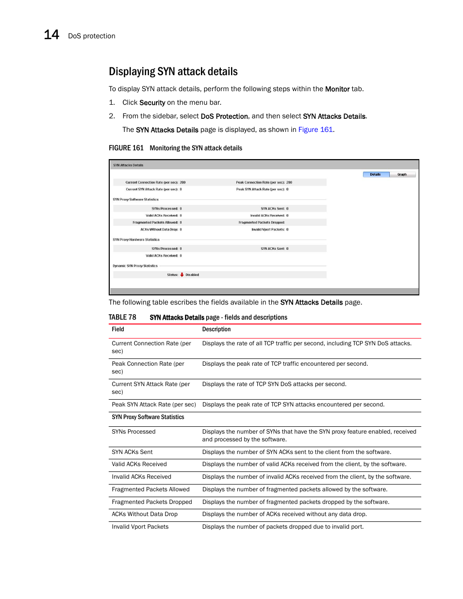 Displaying syn attack details | Brocade Virtual ADX Graphical User Interface Guide (Supporting ADX v03.1.00) User Manual | Page 240 / 330