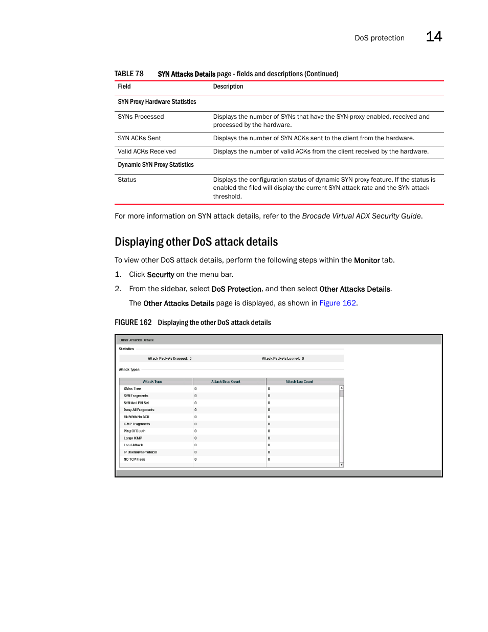 Displaying other dos attack details | Brocade Virtual ADX Graphical User Interface Guide (Supporting ADX v03.1.00) User Manual | Page 241 / 330