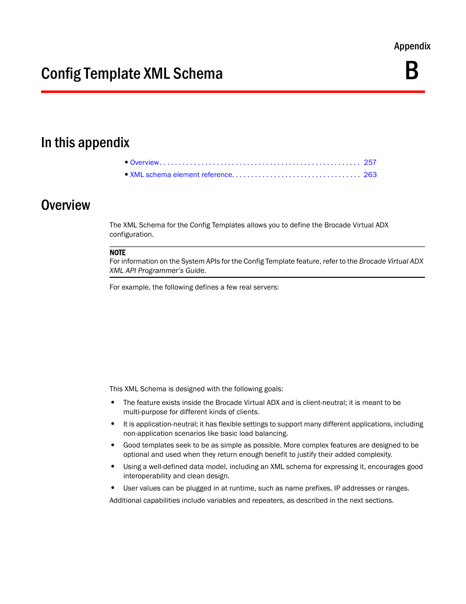 Config template xml schema, Overview, Appendix b | Appendix | Brocade Virtual ADX Graphical User Interface Guide (Supporting ADX v03.1.00) User Manual | Page 269 / 330