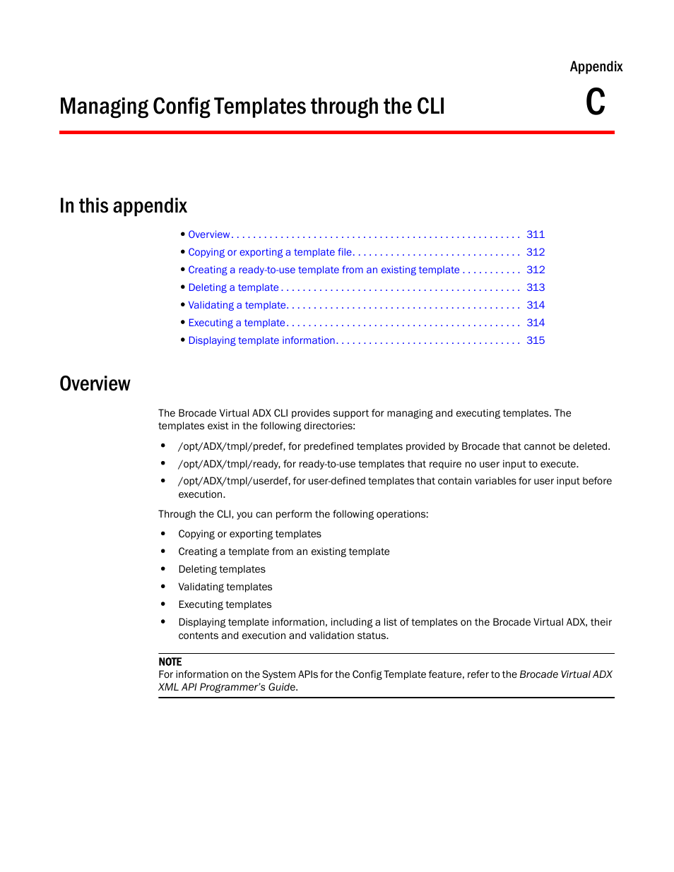 Managing config templates through the cli, Overview, Appendix c | Brocade Virtual ADX Graphical User Interface Guide (Supporting ADX v03.1.00) User Manual | Page 323 / 330