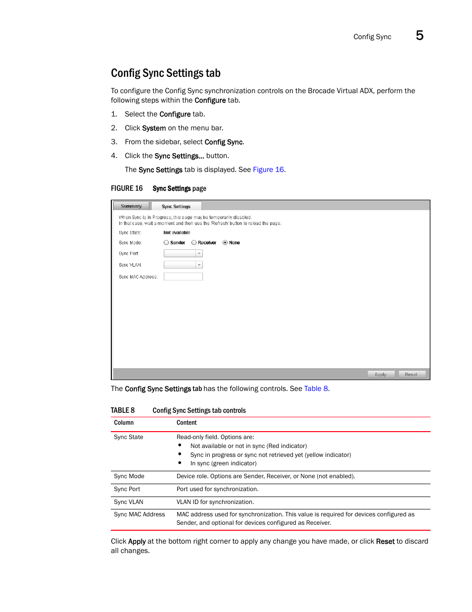Config sync settings tab, Config sync settings | Brocade Virtual ADX Graphical User Interface Guide (Supporting ADX v03.1.00) User Manual | Page 37 / 330
