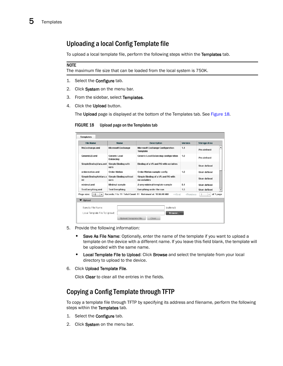 Uploading a local config template file, Copying a config template through tftp | Brocade Virtual ADX Graphical User Interface Guide (Supporting ADX v03.1.00) User Manual | Page 40 / 330