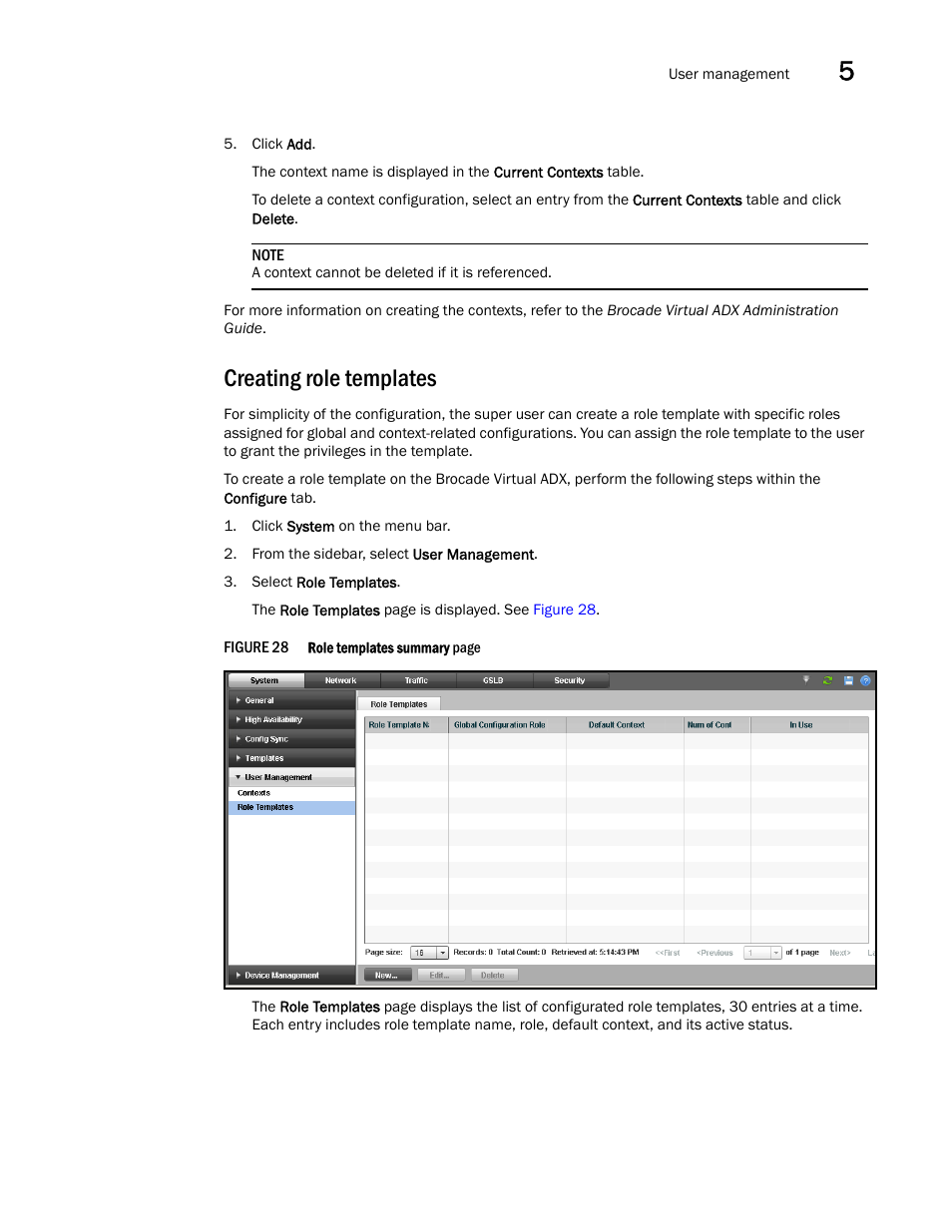 Creating role templates | Brocade Virtual ADX Graphical User Interface Guide (Supporting ADX v03.1.00) User Manual | Page 49 / 330