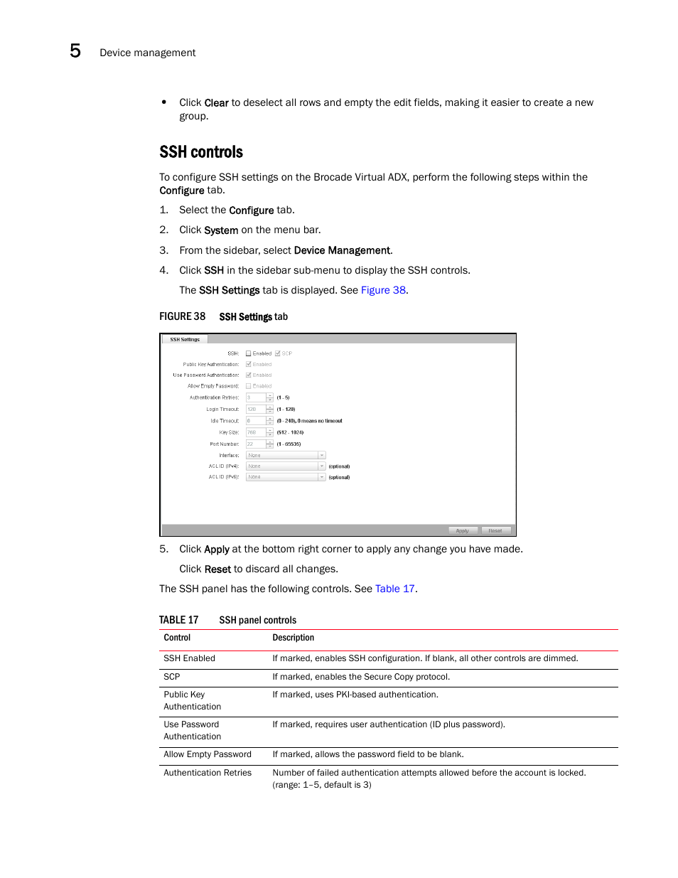 Ssh controls | Brocade Virtual ADX Graphical User Interface Guide (Supporting ADX v03.1.00) User Manual | Page 62 / 330