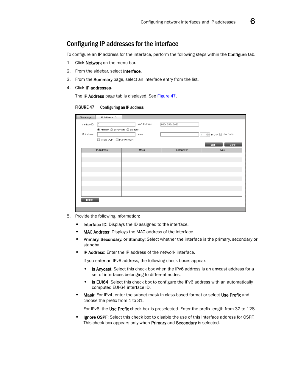 Configuring ip addresses for the interface | Brocade Virtual ADX Graphical User Interface Guide (Supporting ADX v03.1.00) User Manual | Page 71 / 330