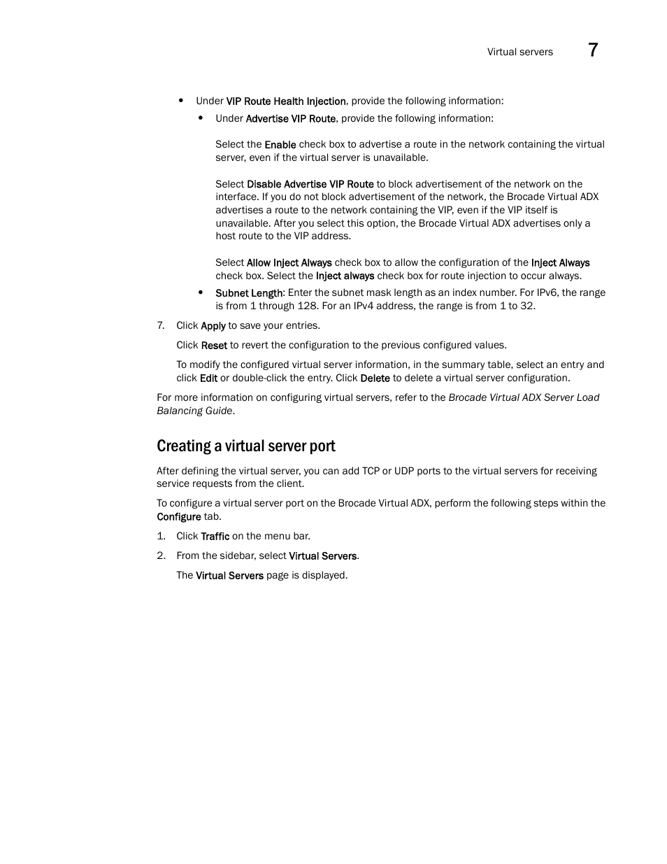 Creating a virtual server port | Brocade Virtual ADX Graphical User Interface Guide (Supporting ADX v03.1.00) User Manual | Page 83 / 330