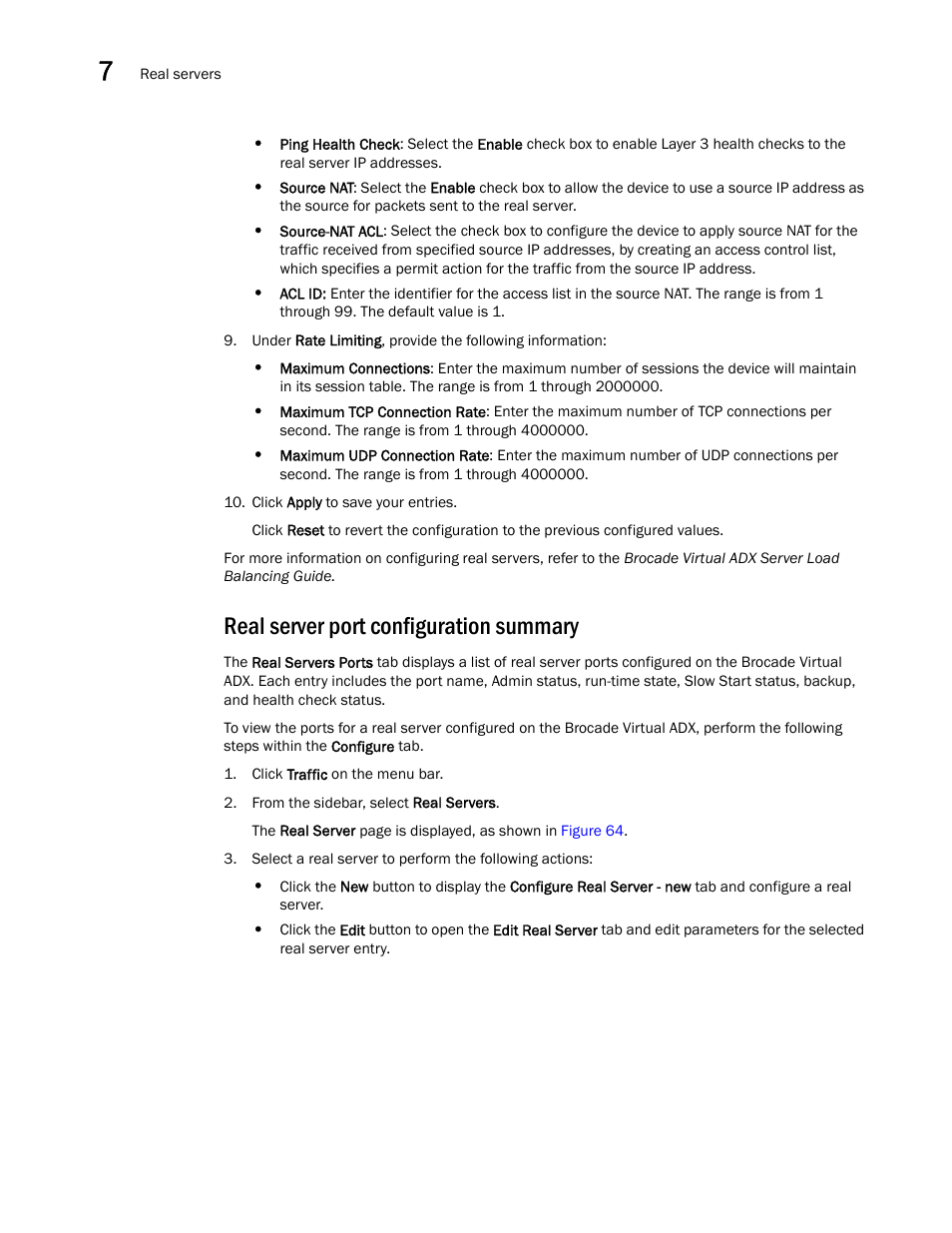 Real server port configuration summary | Brocade Virtual ADX Graphical User Interface Guide (Supporting ADX v03.1.00) User Manual | Page 94 / 330