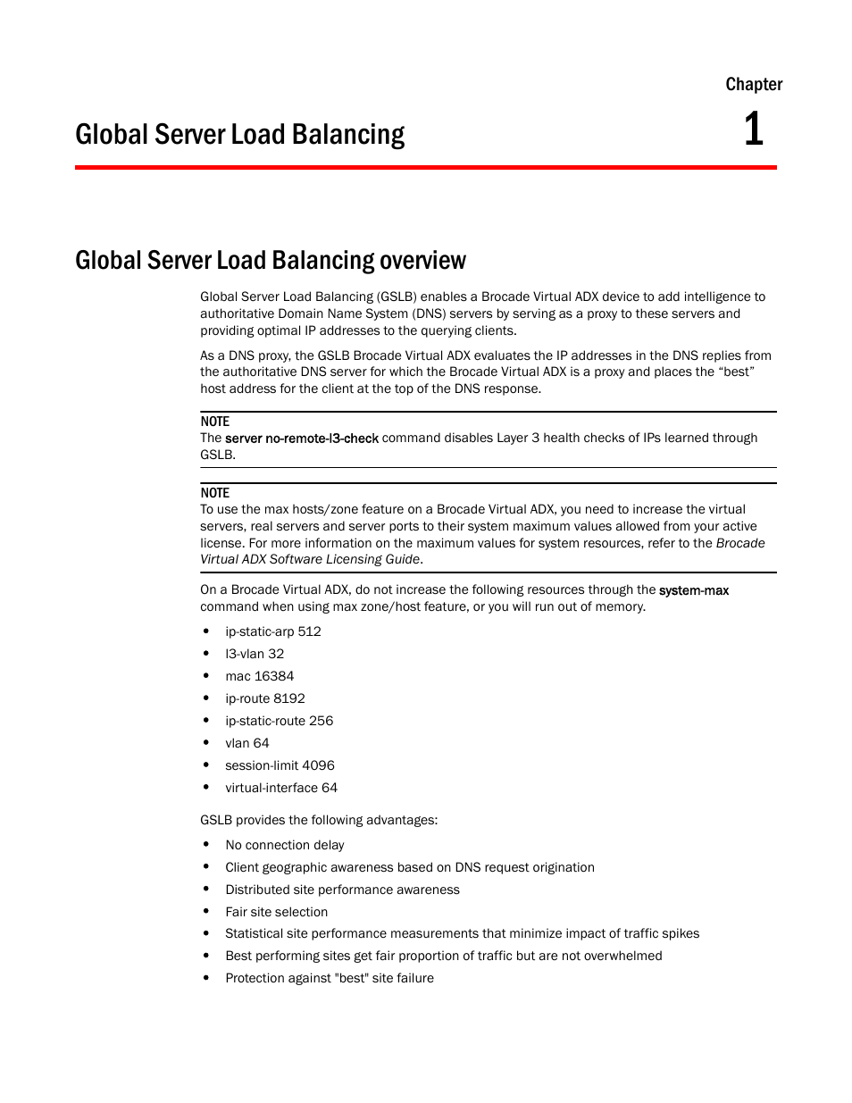 Global server load balancing, Global server load balancing overview, Chapter 1 | Brocade Virtual ADX Global Server Load Balancing Guide (Supporting ADX v03.1.00) User Manual | Page 11 / 198