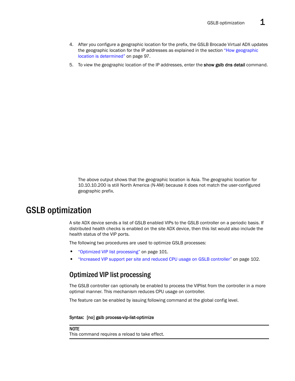 Gslb optimization, Optimized vip list processing | Brocade Virtual ADX Global Server Load Balancing Guide (Supporting ADX v03.1.00) User Manual | Page 111 / 198