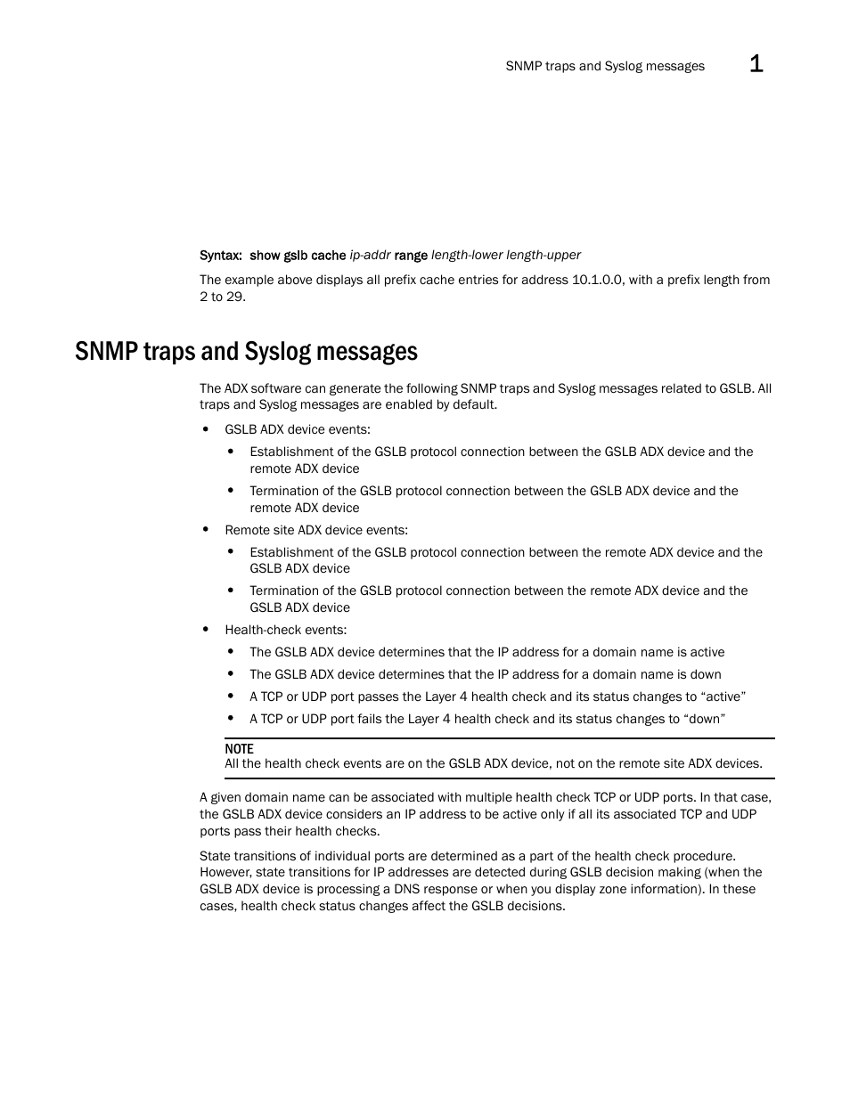 Snmp traps and syslog messages | Brocade Virtual ADX Global Server Load Balancing Guide (Supporting ADX v03.1.00) User Manual | Page 135 / 198