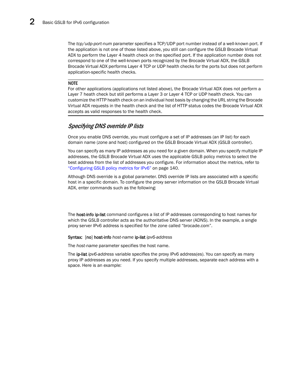 Specifying dns override ip lists | Brocade Virtual ADX Global Server Load Balancing Guide (Supporting ADX v03.1.00) User Manual | Page 144 / 198