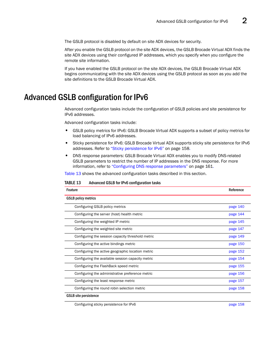 Advanced gslb configuration for ipv6 | Brocade Virtual ADX Global Server Load Balancing Guide (Supporting ADX v03.1.00) User Manual | Page 149 / 198