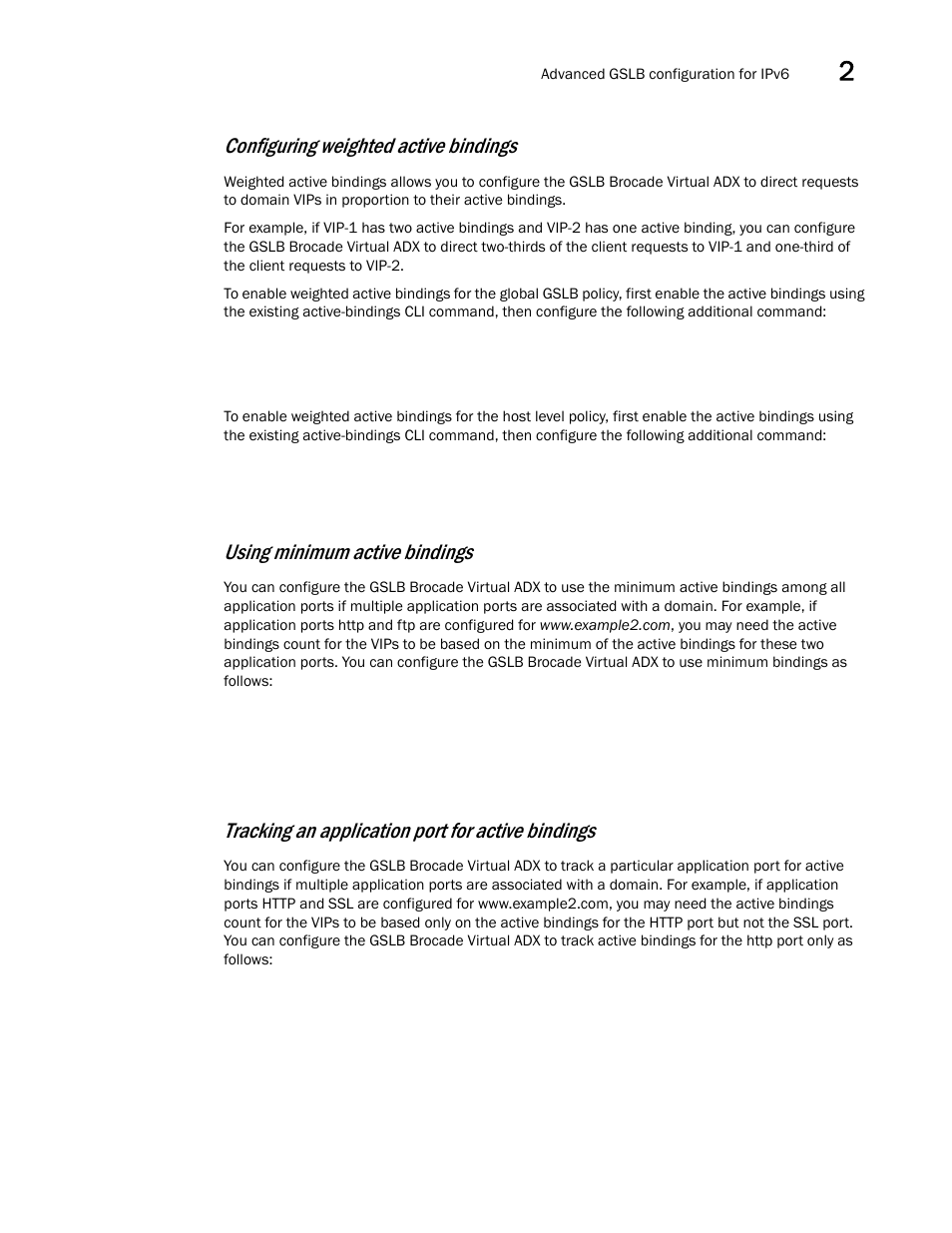 Configuring weighted active bindings, Using minimum active bindings, Tracking an application port for active bindings | Brocade Virtual ADX Global Server Load Balancing Guide (Supporting ADX v03.1.00) User Manual | Page 161 / 198