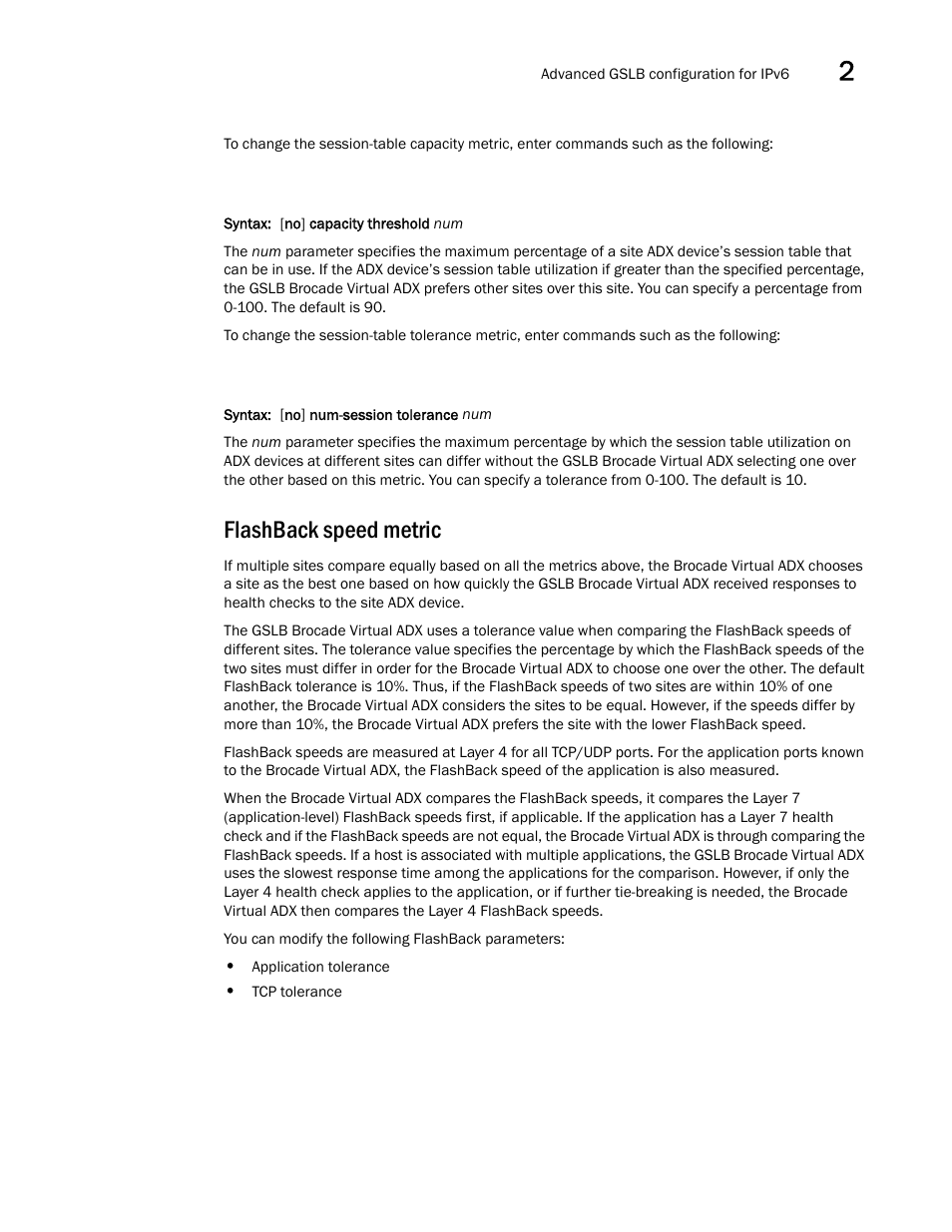 Flashback speed metric, Flashback speed, Metric | Brocade Virtual ADX Global Server Load Balancing Guide (Supporting ADX v03.1.00) User Manual | Page 165 / 198